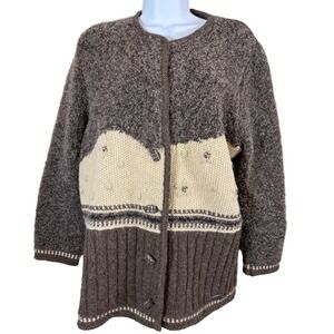 Giesswein Austria Wool Mohair Alpaca Cardigan Embroidered Women 40 Brown Cream